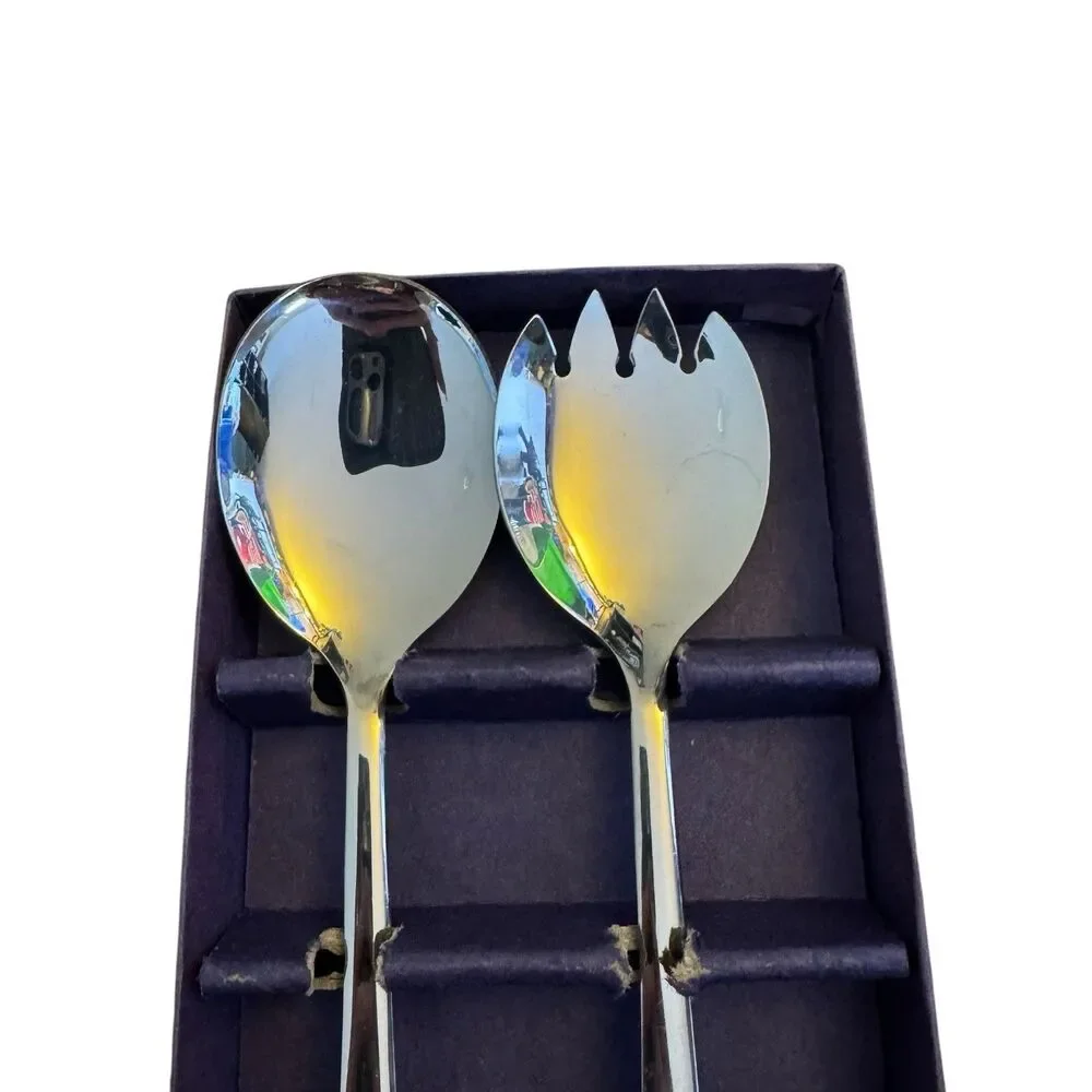 Vintage Sheffield England Stainless‎ Floral Steel Serving Set 2 Porcelain Handle